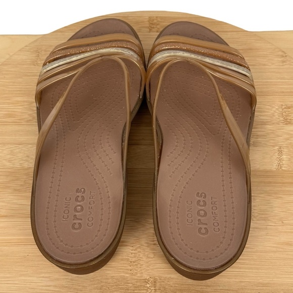 Crocs Isabella Mini Wedge Sandals – Women’s Size 8 – Bronze Multi-Strap Slide - Picture 3 of 11